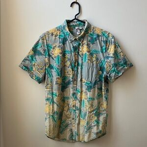 Urban Outfitters Floral Button Down Shirt - Teal and Yellow